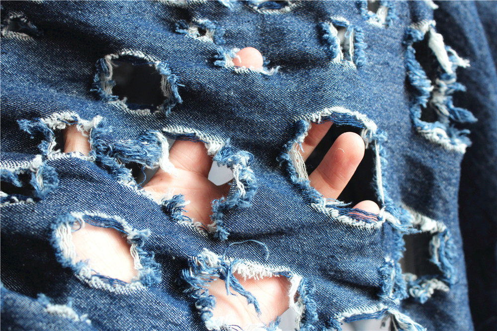 原创设计师布料 破洞窟窿牛仔面料肌理立体改造创意镂空透视面料