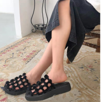 Thick bottom slippers women in summer wear 2022 new water drill nets red in heightening Baotou dont reveal toe anti-slip and cool