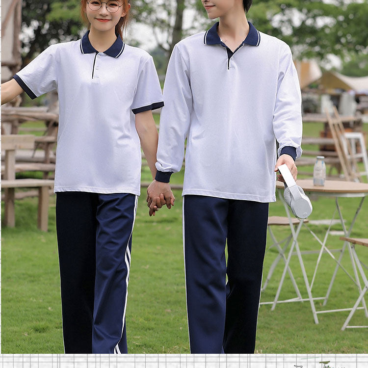 育英校服套装夏季学院风韩版英伦班服短袖中大学生深蓝裤子两道杠