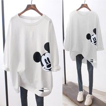 Real shot cotton large size Korean 2021 Autumn New Net red cartoon pattern white base shirt female hole print