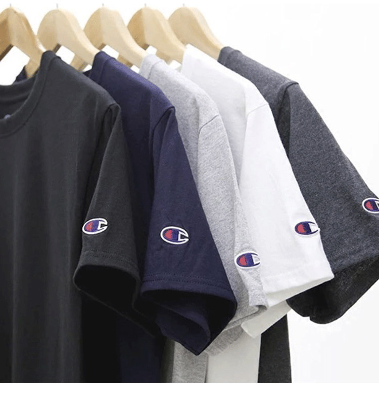正品现货 champion 袖标棉质纯色基础简约打底衫短袖男女同款情侣