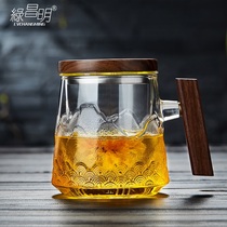 Green Changming glass tea cup large capacity tea water separation bubble tea cup heat-resistant with lid household filter Cup for men and women