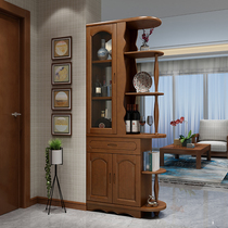 Solid wood wine cabinet living room partition cabinet Modern Chinese style small apartment entrance shoe cabinet one-piece double-sided hall cabinet