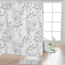 Bathroom waterproof shower curtain cloth partition curtain punch-free suit waterproof cloth polyester thickened bathroom watercolor flower hanging curtain