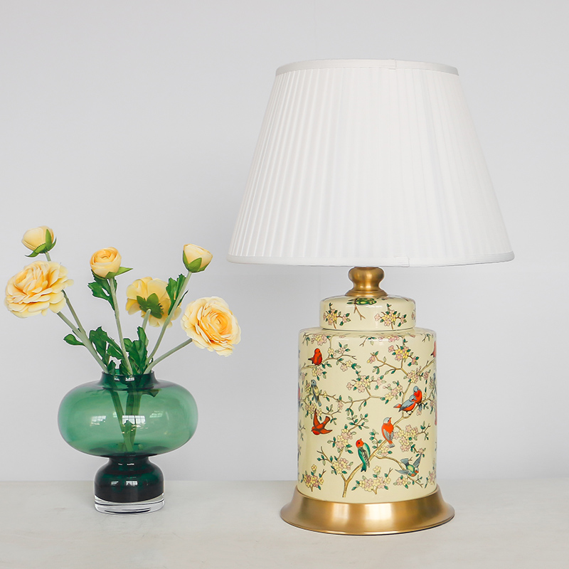 New Chinese style full of copper decoration creative painting of flowers and ceramic lamp warm warm light lamp sitting room place, restoring ancient ways of bedroom the head of a bed