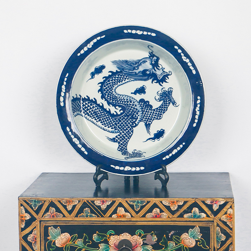 Chinese classical jingdezhen blue and white dragon grain ceramic lavabo flowers shallow bowl sitting room adornment desktop furnishing articles