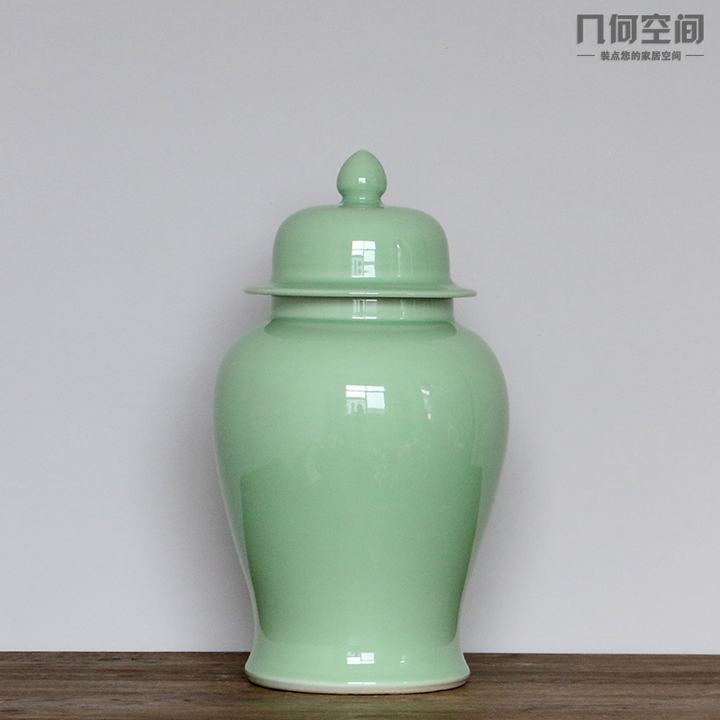 Chinese ceramics glaze ceramic vase in the geometry space decoration flower general pure color pea green as cans furnishing articles