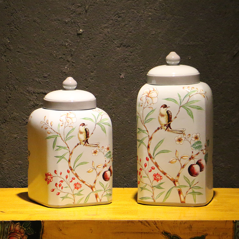 【 preview 】 spring flowers and birds painting party jar of rural wind home decoration ceramic desktop furnishing articles