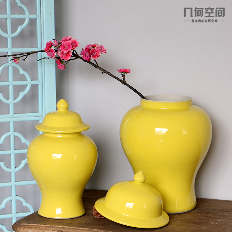 Jingdezhen ceramics lemon yellow the general pot of single glaze vase, flower, flower receptacle household soft adornment is placed