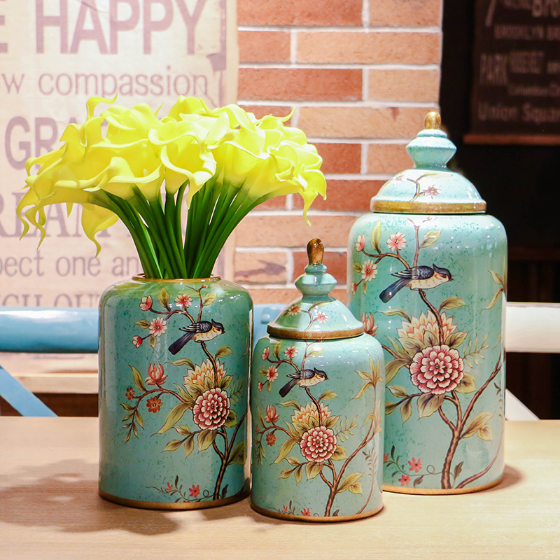 American rural handicraft painting of flowers and ceramic pot furnishing articles home wine ark, adornment example room decoration designer