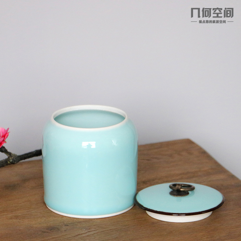 Geometric space shadow blue glaze small caddy fixings jingdezhen ceramic seal storage tank puer tea and tea set decoration