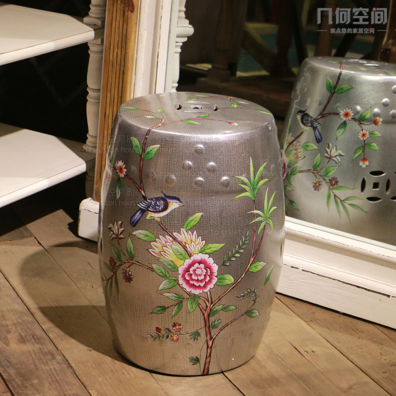 【 】 in the geometry space American country do old silver ceramic drum who home sitting room decorates stylist big furnishing articles