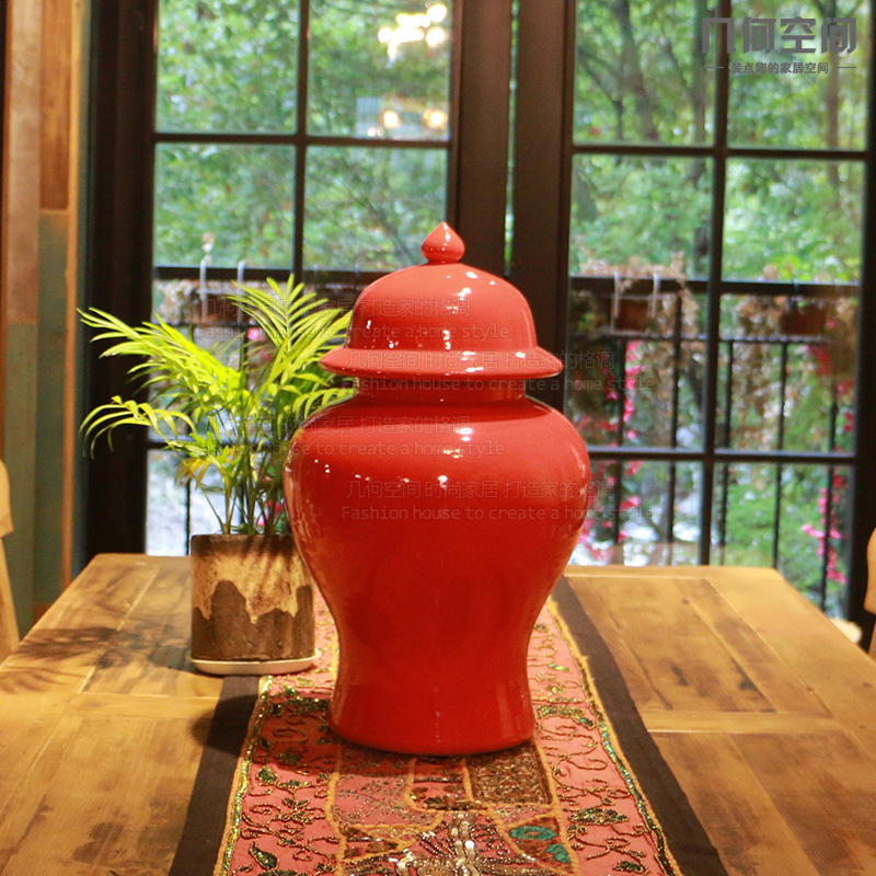 Chinese jingdezhen ceramics storage tank general red pot home process soft adornment sitting room vase furnishing articles