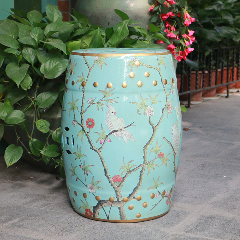 American country new Chinese painting of flowers and the parrot ceramic drum who household act the role ofing is tasted home furnishing articles housewarming gift