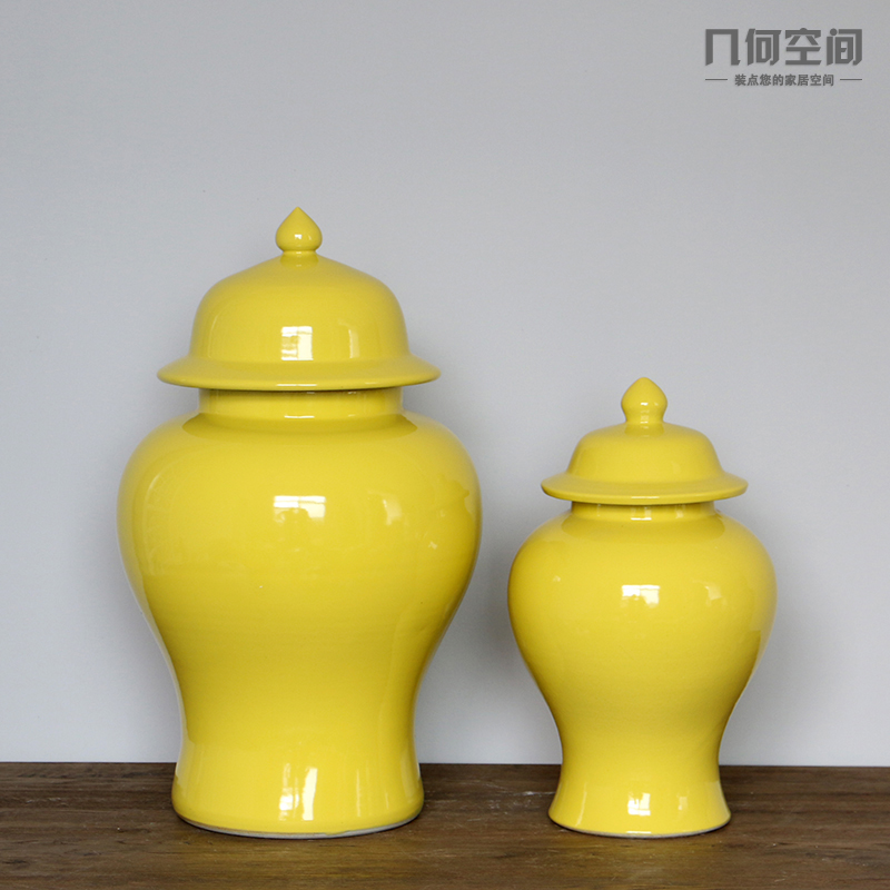 Jingdezhen ceramics lemon yellow the general pot of single glaze vase, flower, flower receptacle household soft adornment is placed