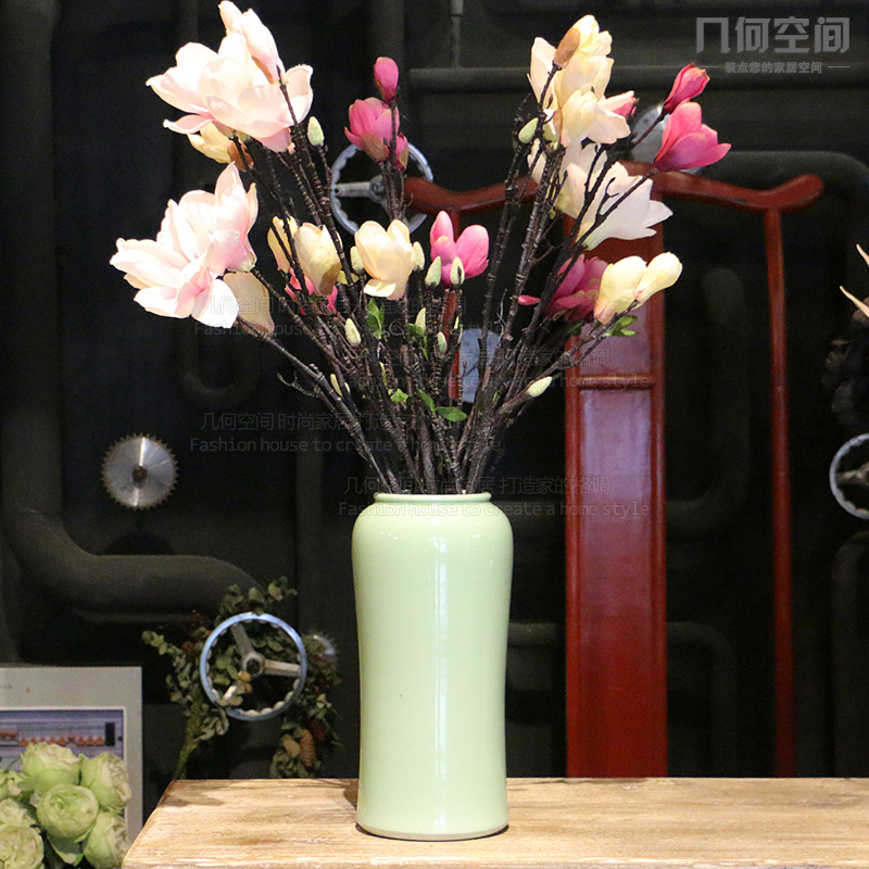 【 】 in the geometry space of single glaze cylindrical tall vases, flower implement contracted and I household adornment soft outfit ceramic furnishing articles