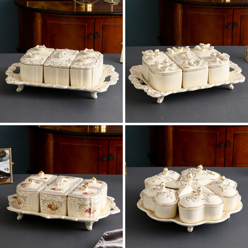SAN road fort European dry fruit tray ceramic frame with cover large candy snack plate creative fruit bowl is placed in the living room