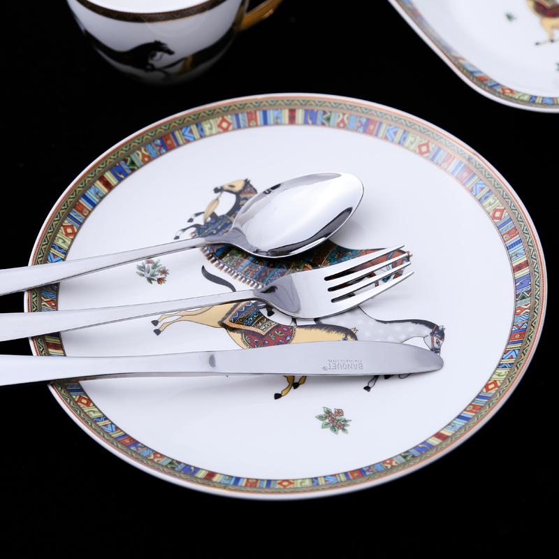 Fort SAN road continental cup dish plate ceramic steak three - piece suit household breakfast tray was one eating utensils