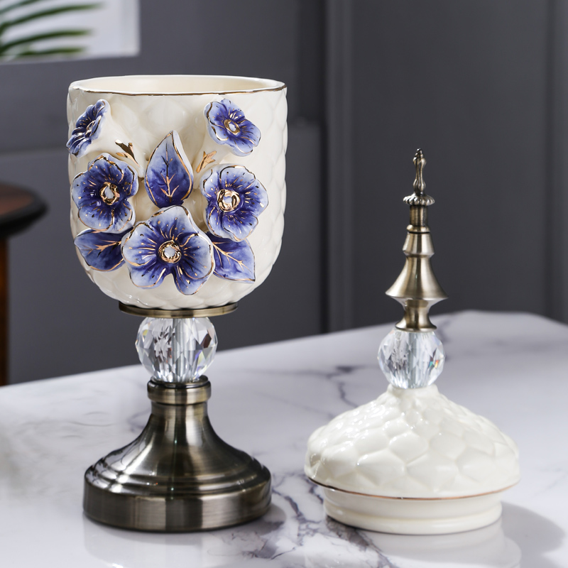 Fort SAN road new royal blue name plum flower vase series suit European ceramic vase and copper decorative vase furnishing articles