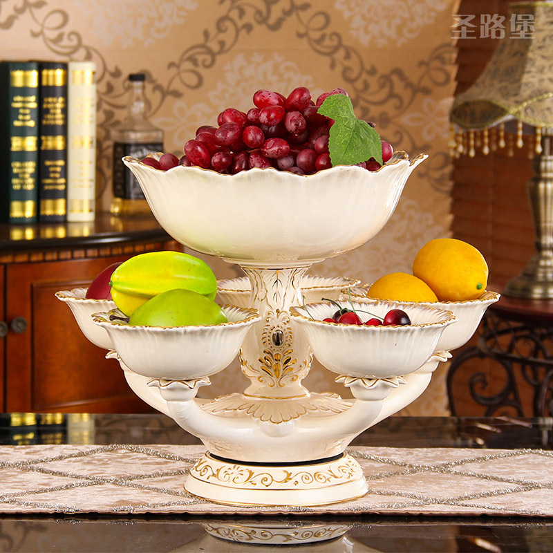 Ou compote ceramic fruit bowl sitting room place can rotate dry fruit bowl, multi - function double large candy dishes