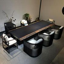 Ebony board tea table solid wood log tea table Tea Board boss table commercial furniture New Chinese style 2 m furniture table