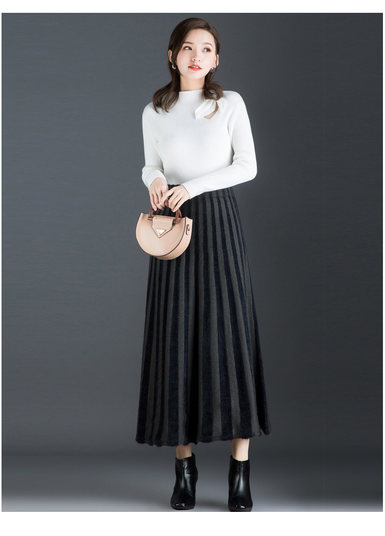 大版均码秋冬女士半身裙a字裙长裙大摆裙高腰冬裙针织毛线百褶裙