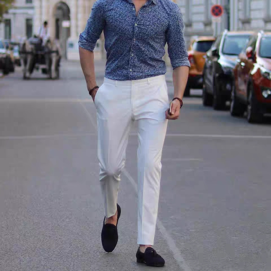 European and American white work suit trousers men's slim-fitting small feet cropped pants without ironing and marks, suit trousers tapered suit trousers
European and American white work suit trousers men's slim-fitting small feet cropped pants without ironing and marks, suit trousers tapered suit trousers