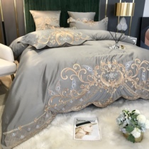 Upscale European-style sheets Four pieces of all-cotton pure cotton bed Ogasawara Genuine Silk Embroidery Quilt Cover Extravagant Twill Bedding bedding