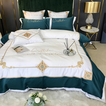 High-end European style all-cotton linen four pieces of pure cotton autumn and winter embroidery quilt cover Brief about European and American wind 1 8m bedding