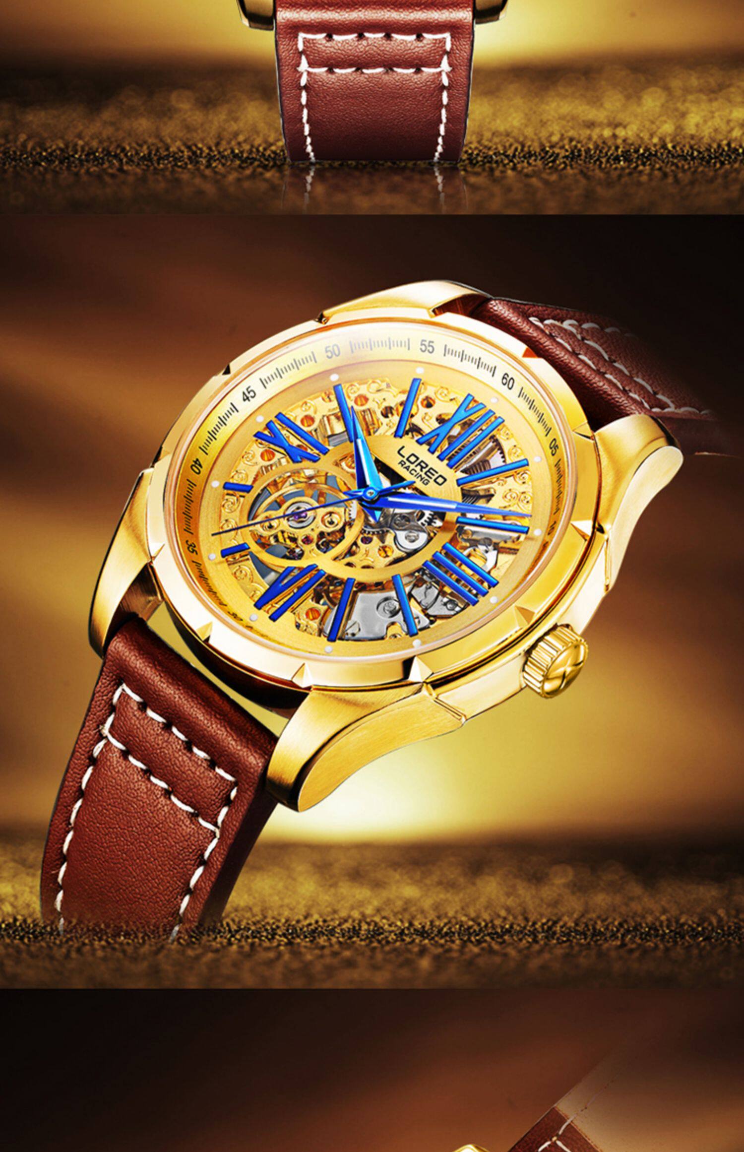 雷力欧手表男士2022年新款全自动机械表防水夜光十大镂空品牌男表