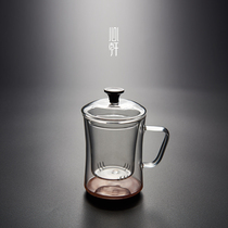Xin Xuan Shengxuan wooden bottom glass office cup thickened heat-resistant household with lid green tea cup black tea water separation Cup