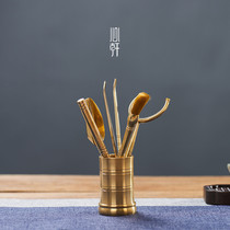 Xin Xuan pure copper bamboo Festival six gentlemen tea cup clip tea set accessories tea ceremony six gentlemen set teaspoon Cup fork Tea Needle