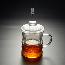 Heart Xuan hammer eye grain glass tea cup heat-resistant with lid filter home office Cup mug tea cup