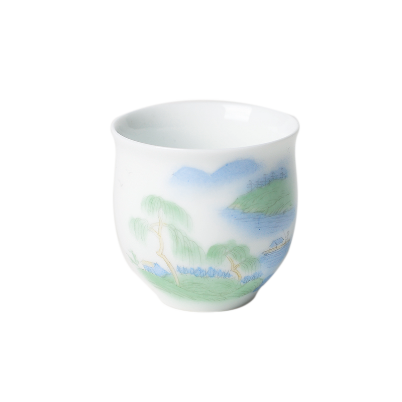 One thousand fire jingdezhen ceramic cups pastel landscape hand - made single small tea kungfu tea cup sample tea cup individual cup