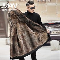 Winter Haining Pike clothing mens whole American raccoon hair liner long hooded fur coat