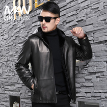 Haining leather leather jacket mens short whole mink mink liner sheep leather hooded fur jacket