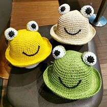 Childrens sunshade fishermans hat frog girl straw hat baby baby sun hat cute super cute boy summer thin