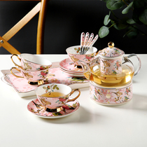 Field Garden Pink Flower Bird Ceramic Glass Heating Flower Teapot Suit With Filter Eurostyle Afternoon Tea Set Insulation Tea