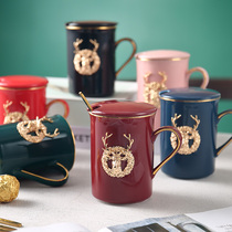 Coffee Cup Ceramic Water Cup Mark Cup Subnet Red Ins Wind Lady Cute With Cover Spoon Creative Minimalist Office Men