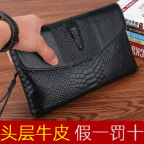 Hand bag mens leather clutch bag cover top layer soft cowhide mens clutch bag fashion tide crocodile pattern large capacity
