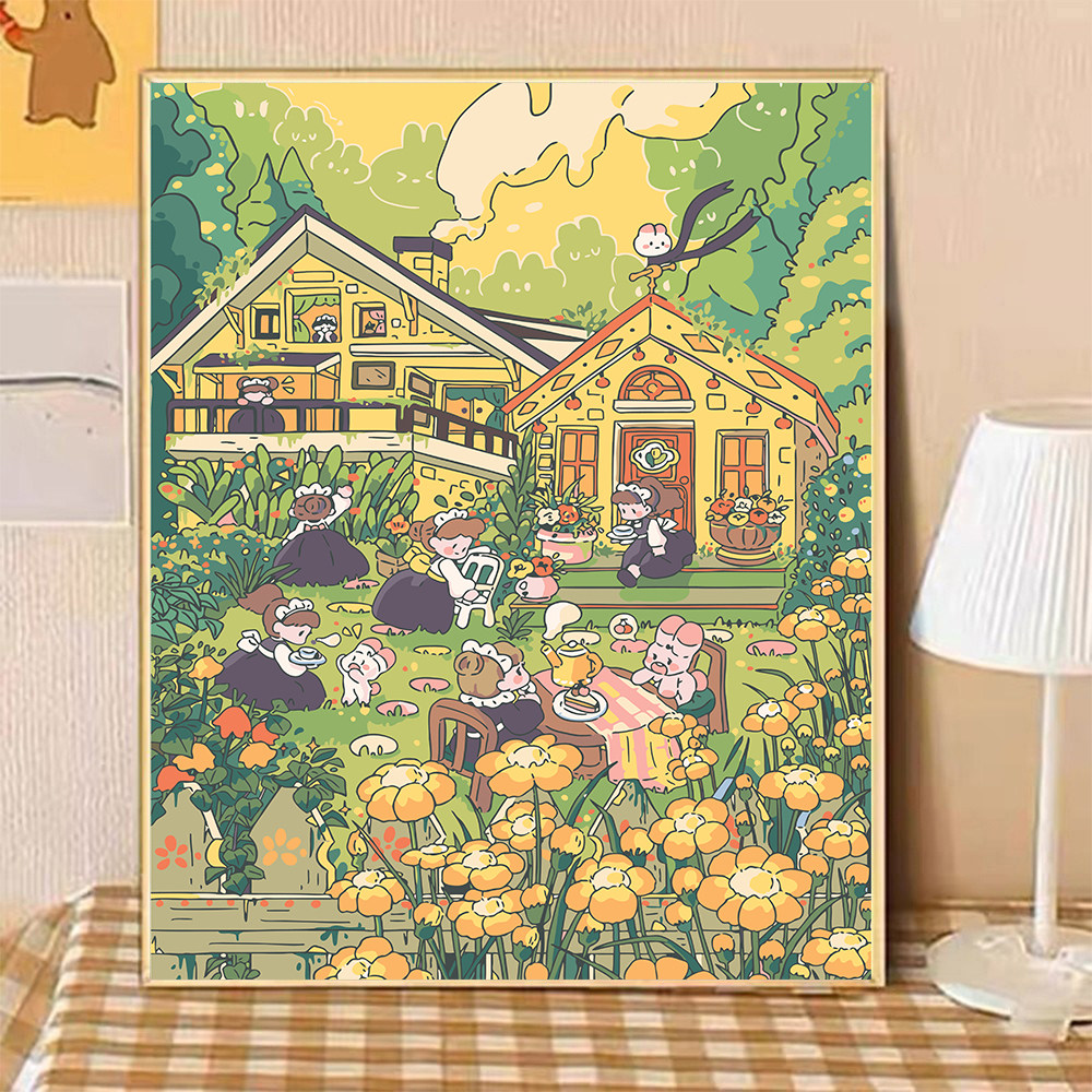 DIY数字油画手工涂色简约现代风格实心背板挂墙油画丙烯颜料填色画