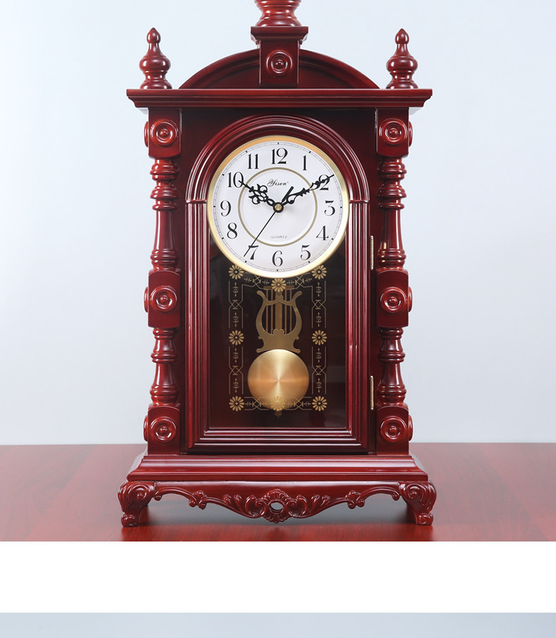 欧式复古大号实木座钟客厅摆件中式台式静音时钟老式家用报时台钟
