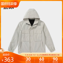 Black whale HLAJEANS multi-pocket cargo hooded jacket mens 2020 fall new solid color coat men