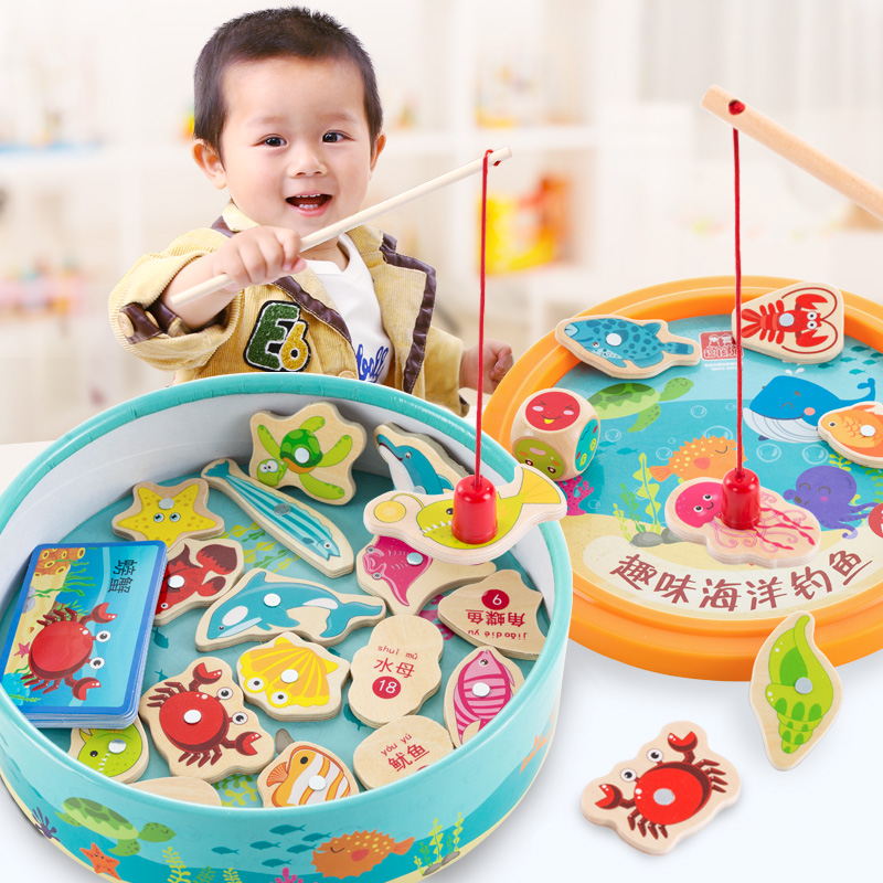 Wooden Baby Fishing Toy Kitten Magnetic Baby Boy 1-2 ½ 2 Puzzle Force 3 Year 4 Two Men's Girls Development