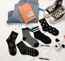 ins tide stripe control and dot control short tube middle tube socks women retro modern black and white summer thin section students