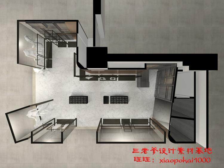 专卖店服装店cad施工图带3d效果图纸鞋店展示厅空间设计方案素材