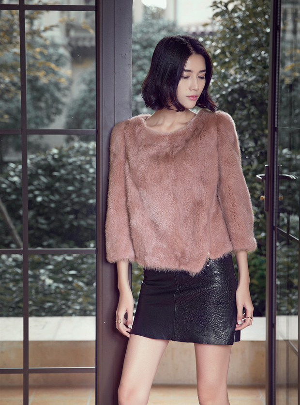 2016秋冬欧美海宁水貂皮套头时尚短款整貂女皮草外套上衣裘皮卫衣