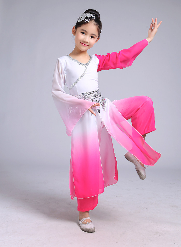 儿童古典演出服且采薇舞蹈服装民族风长单水袖练功表演服甩袖女