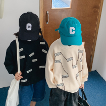 BBs childrens clothing sweater plus velvet warm winter clothing 2022 new winter middle and big childrens trendy brand foreign style tops