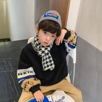 BBs childrens clothing boys sweater plus velvet warm winter clothing 2022 new winter middle and big childrens tide brand tops